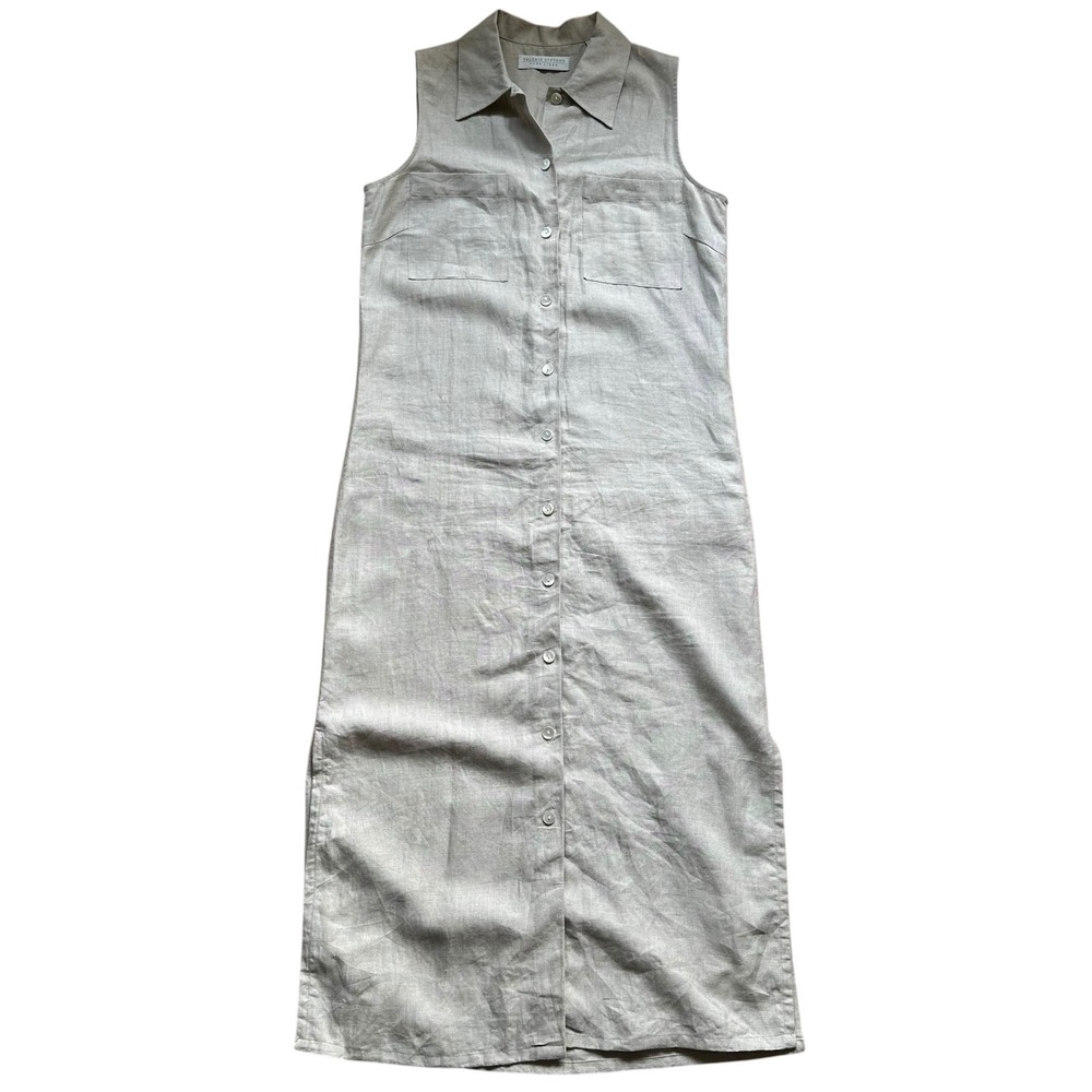 Valerie Stevens Vintage 100% Pure Linen Shirt Dress Beige Button Front Size 4